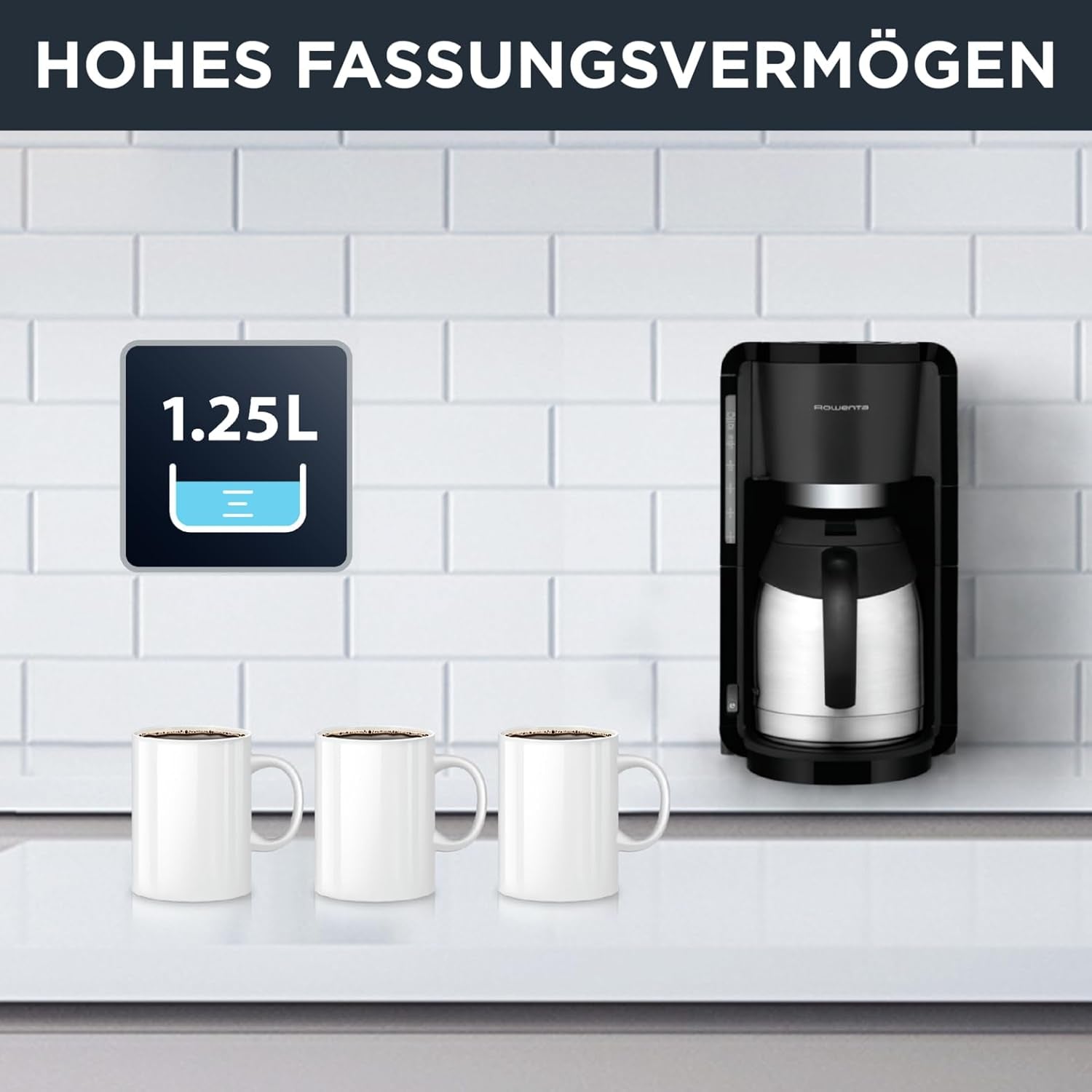 Rowenta Adagio Filter Machine à expresso, carafe thermique en acier inoxydable, garde le café chaud jusqu'à 4 heures, capacité de 10 à 15 tasses, capacité de 1,25 L, panier filtrant amovible, arrêt automatique, noir, CT3818