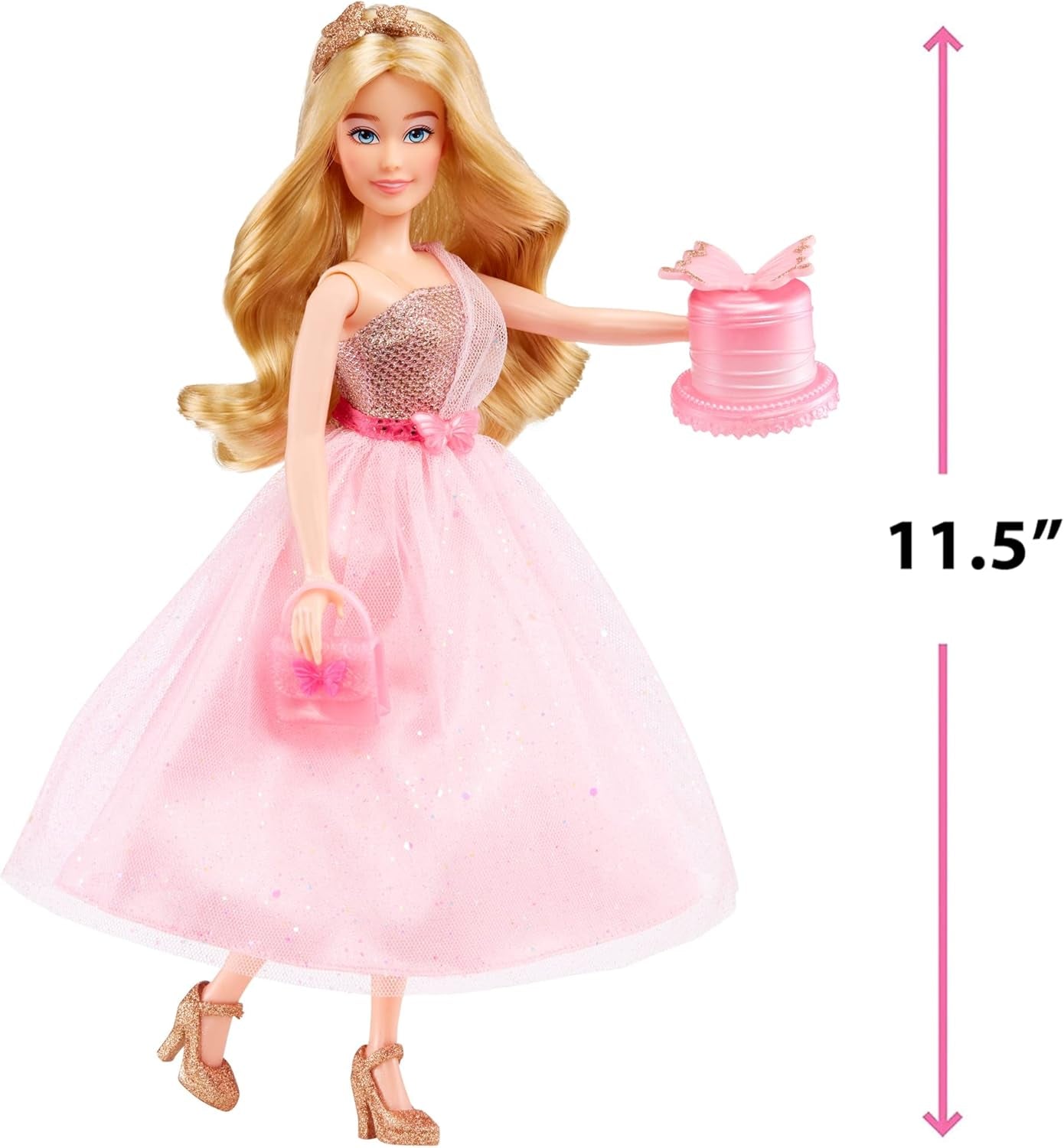 MGA's Dream Ella Let's Celebrate Puppe - ARIA - 29 cm grosse Blonde Party Modepuppe - Rosa & Gold Glitter Konfettischmetterlinge - 5 Accessoires - Pour les petits et les enfants à partir de 4 ans