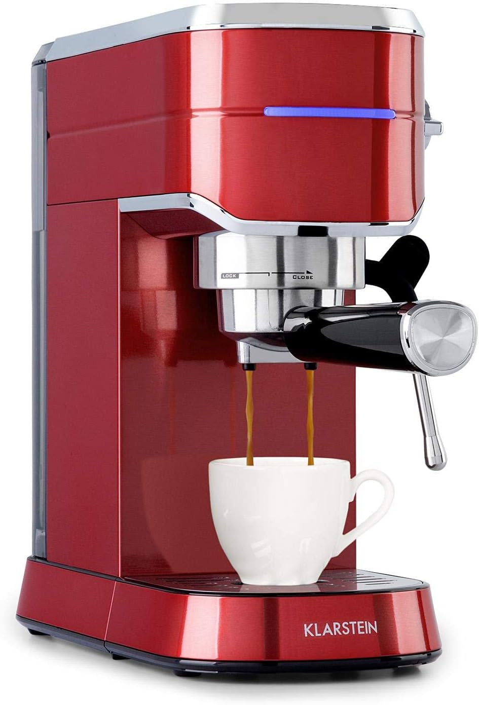 Klarstein Futura Machine à expresso, machine à expresso à filtre portable, 1450 W, 20 bars, qualité Barista, double buse, arrêt de débit, machine à expresso à filtre portable, fonction mousseur à lait, argent