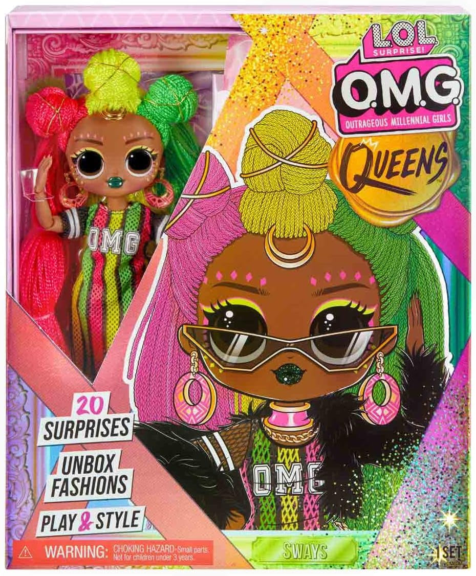 Mdr Surprise ! Poupée mannequin OMG Queens - SWAYS - 20 surprises incluant tenue, accessoires, support de poupée et plus - Objet de collection - Pour garçons et filles à partir de 4 ans
