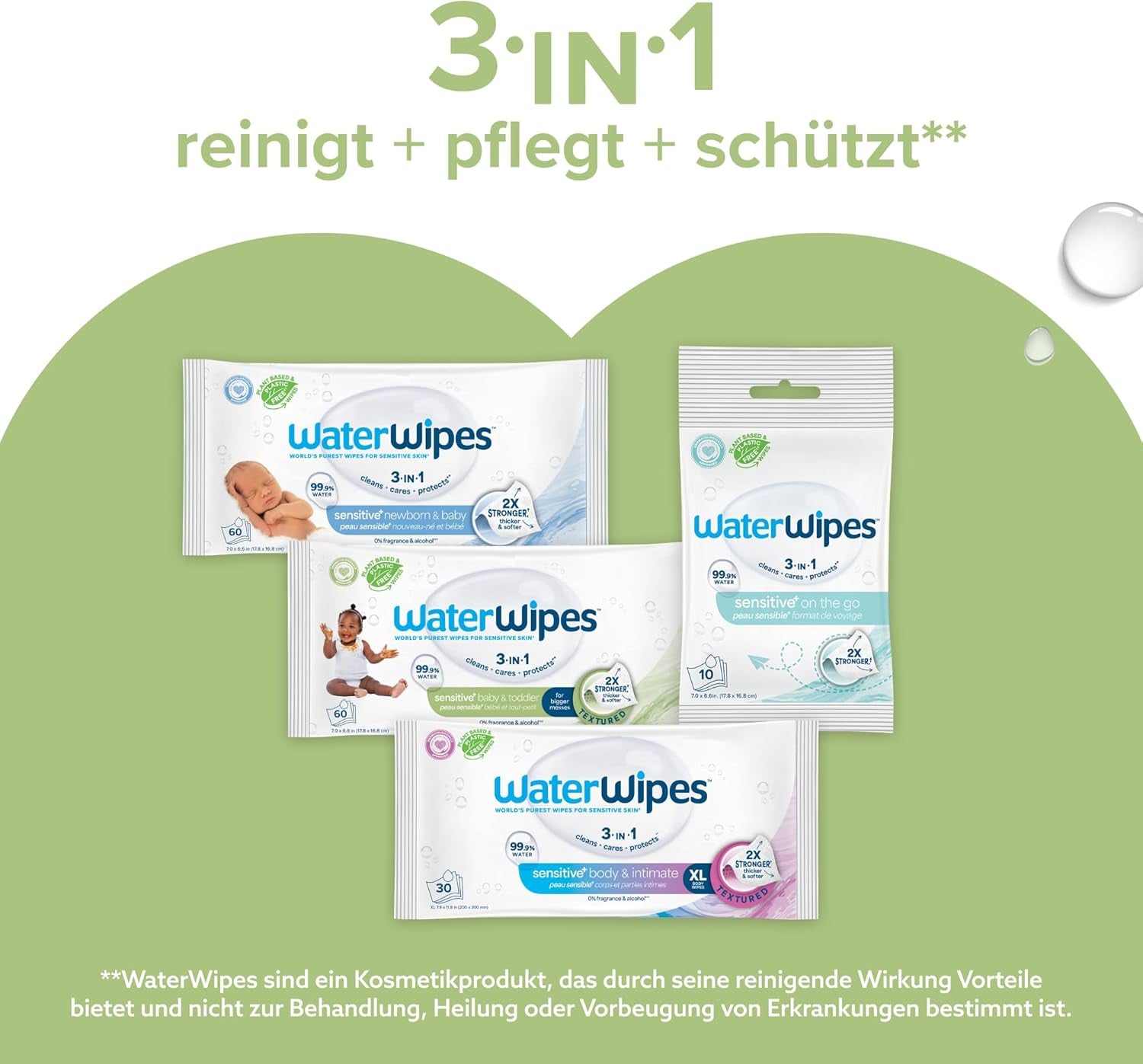 WaterWipes Sensitive+ Lingettes humides pour bébés et tout-petits, 720 unités (paquet de 12), nettoyage 3 en 1, entretien, protection, 99,9 % d'eau, nettoyage texturé, sans parfum