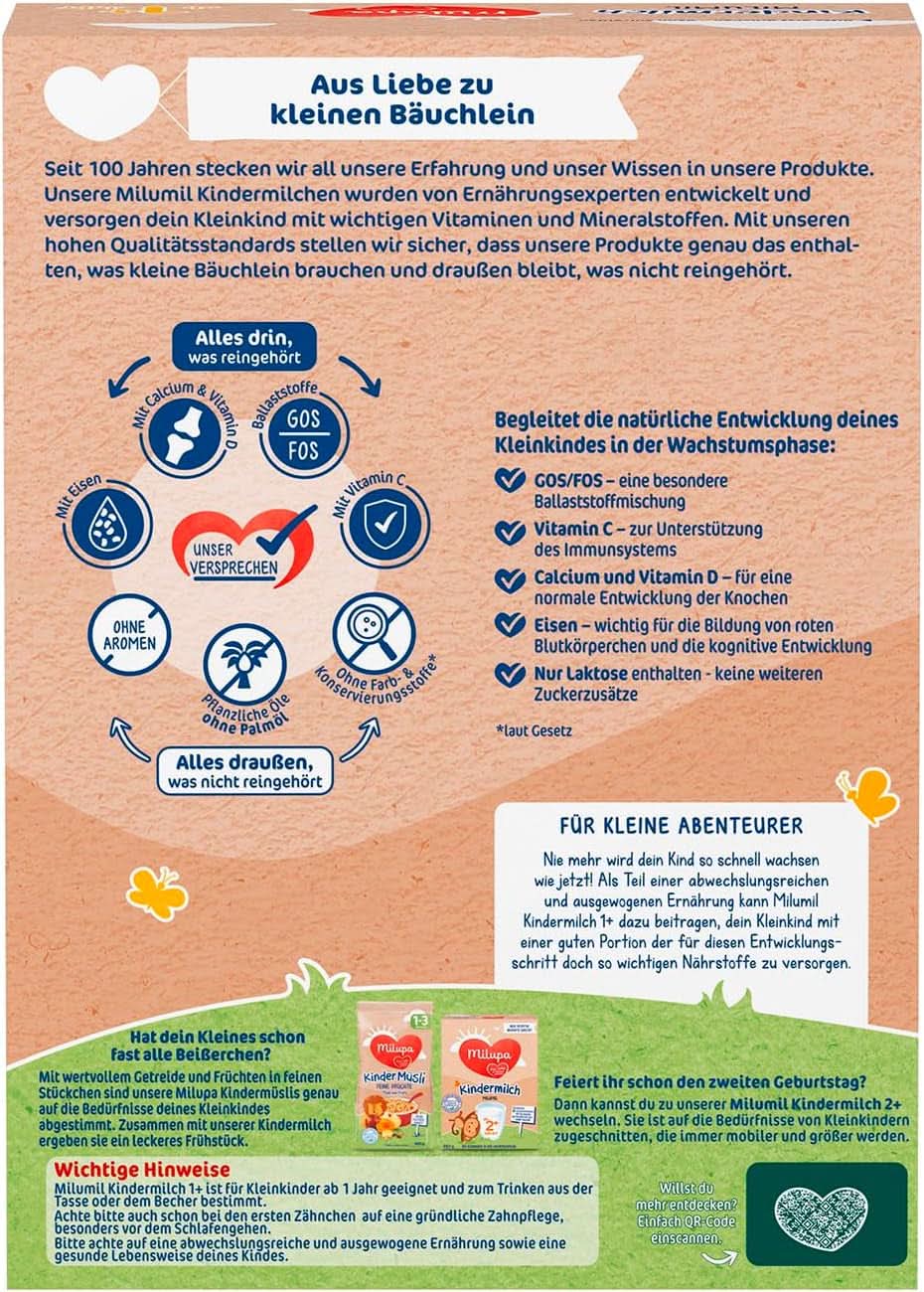 Milupa Lait pour enfants Milumil 1 plus - à partir de 1 an - pour les petits enfants en phase de croissance - accompagne le développement naturel - 5 x 550 g de poudre Mère et Enfant Naty Shop