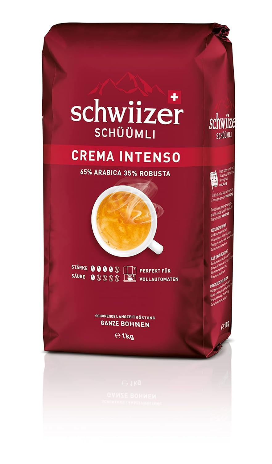 Schwiizer Schüümli Intenso, capsule, café moulu 1kg - Intensité 4/5 - Certificat UTZ (paquet de 4)