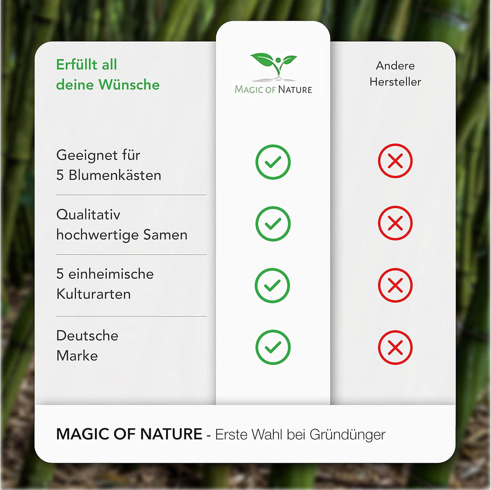 Magic of Nature Balcony Box Mix - 10 g de graines - Plantes respectueuses des abeilles - Facile à utiliser - Bee Paradise - 5 espèces cultivées indigènes - Convient aux bacs à fleurs et aux jardinières