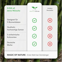 Magic of Nature Balcony Box Mix - 10 g de graines - Plantes respectueuses des abeilles - Facile à utiliser - Bee Paradise - 5 espèces cultivées indigènes - Convient aux bacs à fleurs et aux jardinières