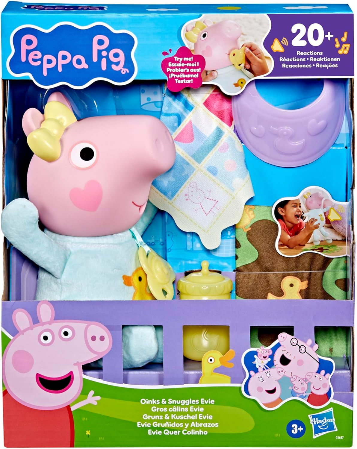 Poupée interactive Peppa Pig Evie 28 cm avec 20 sons et de nombreuses fonctions, ensemble de jouets pour enfants à partir de 3 ans