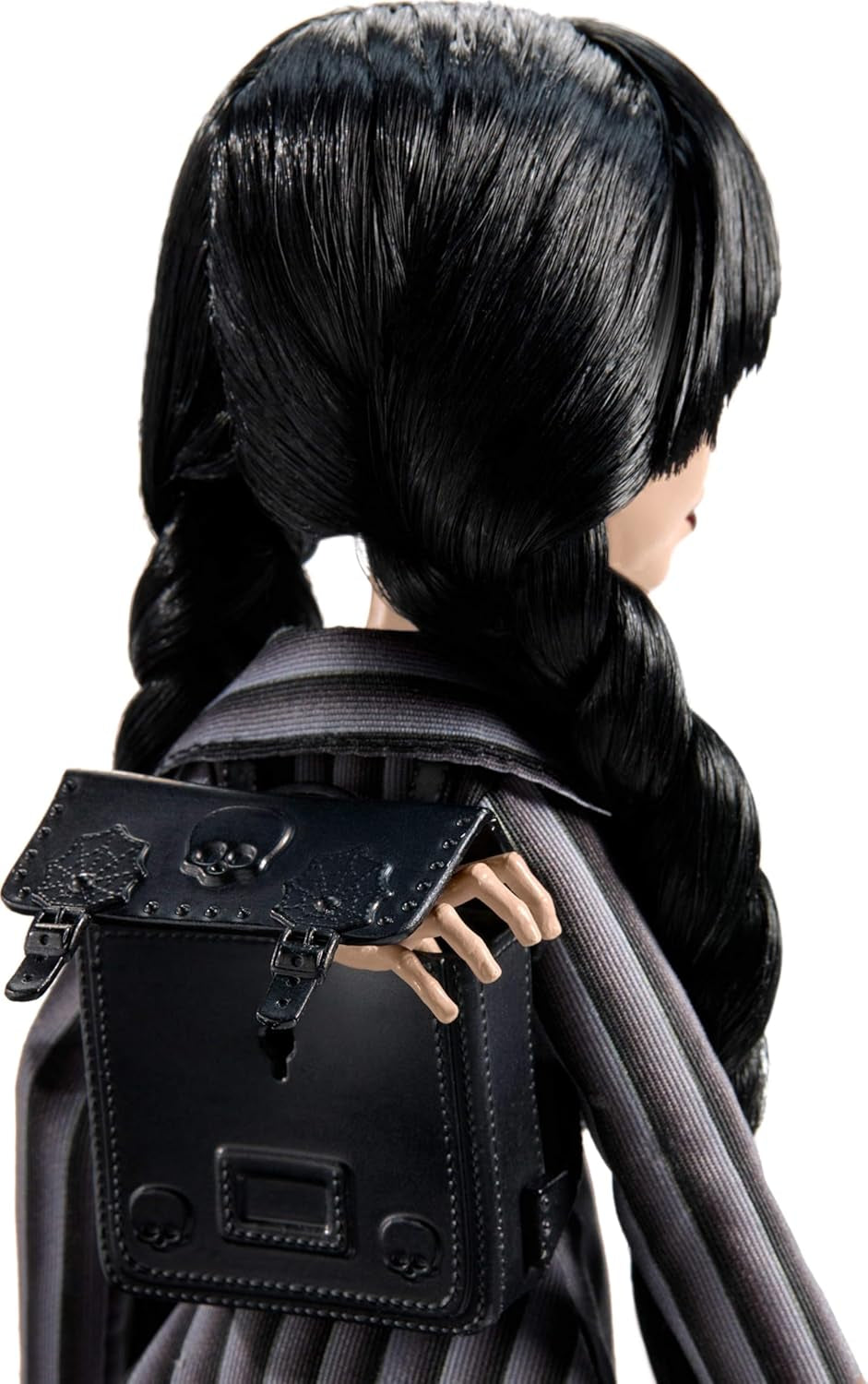 Monster High Wednesday Puppe et Accessoires, Wednesday Addams Sammelfigur in Nevermore Academy Uniform mit Eiskaltem Händchen und Rucksack, Puppenständer, HXJ04