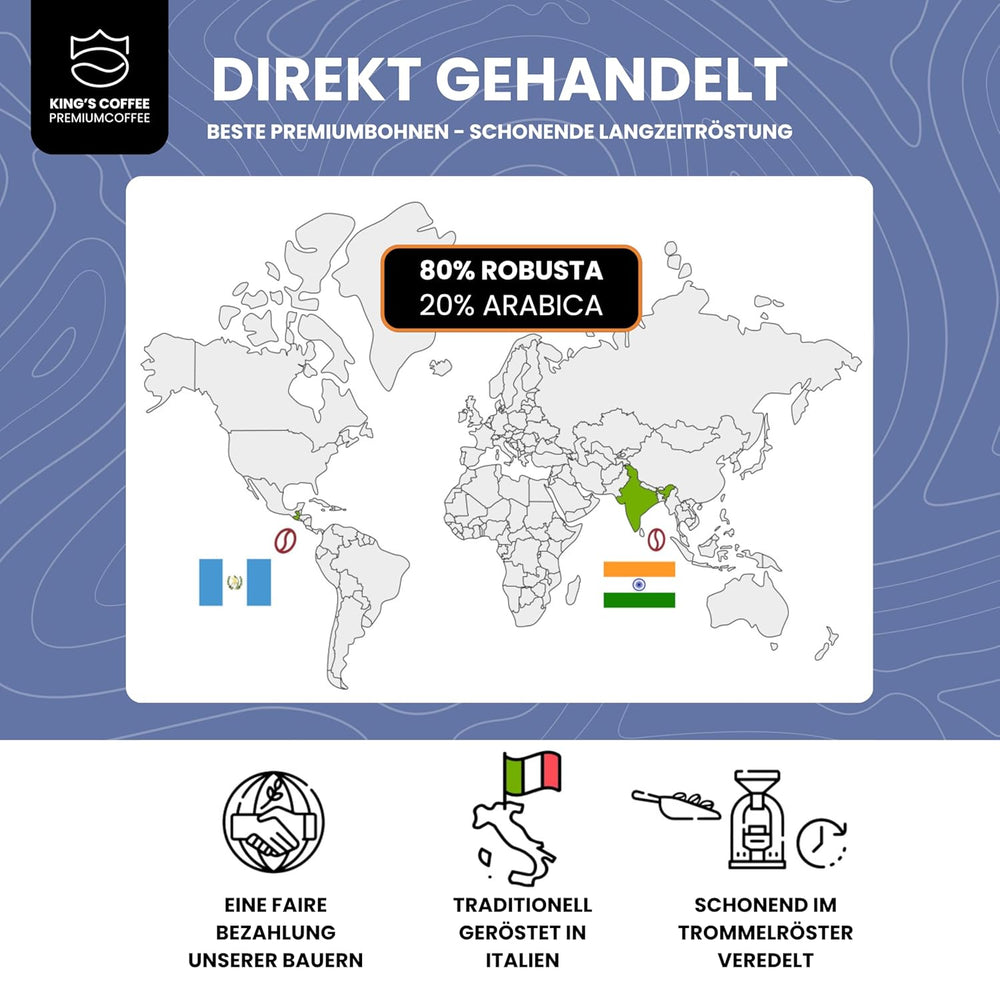 KING'S COFFEE - AMESTEC RS ESPRESSO - 1 kg de grains de café forts et aromatiques - café à faible acidité - café en grains entiers - torréfaction en petits lots d'Italie - grains d'espresso pour machines entièrement automatiques et machines à porte-filtre