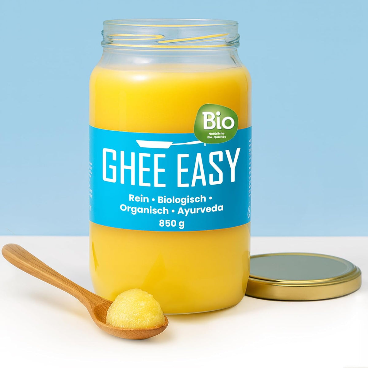 Ghee Easy 850g Ghee Bio von Grasgefütterten Kühen - Ghee Butter sans Zusatzstoffe - Certifié Organisch & Biologisch - Hochreines Ayurveda Ghee sans lactose et gluten - 100% Européen