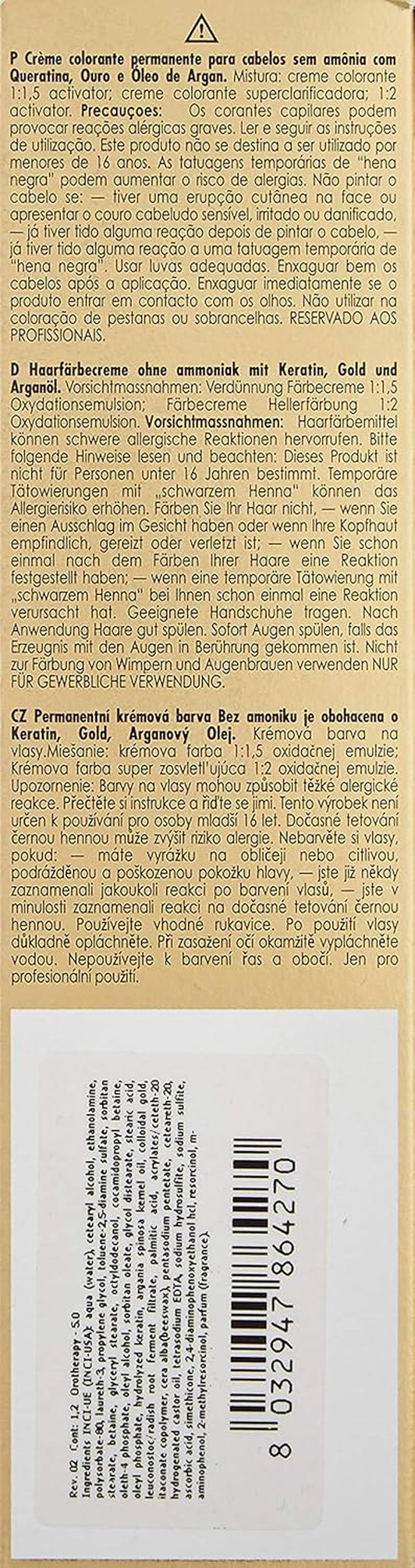 Fanola Oro Therapy Color Keratin 5.0 100ml Teinture capillaire Naty Shop