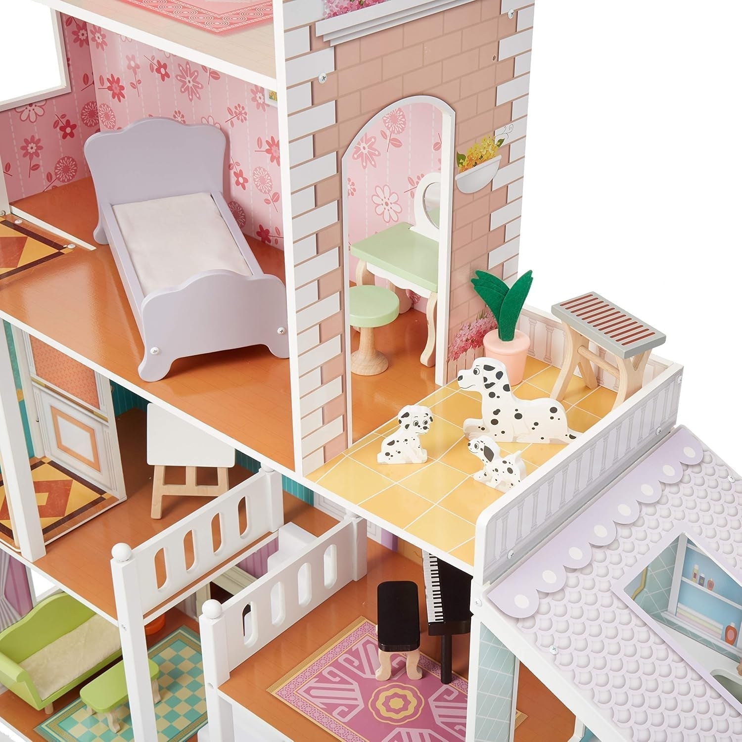 Amazon Basics Maison de poupée en bois à 4 niveaux et accessoires de meubles pour poupées de 12" Naty Shop Dollhouses