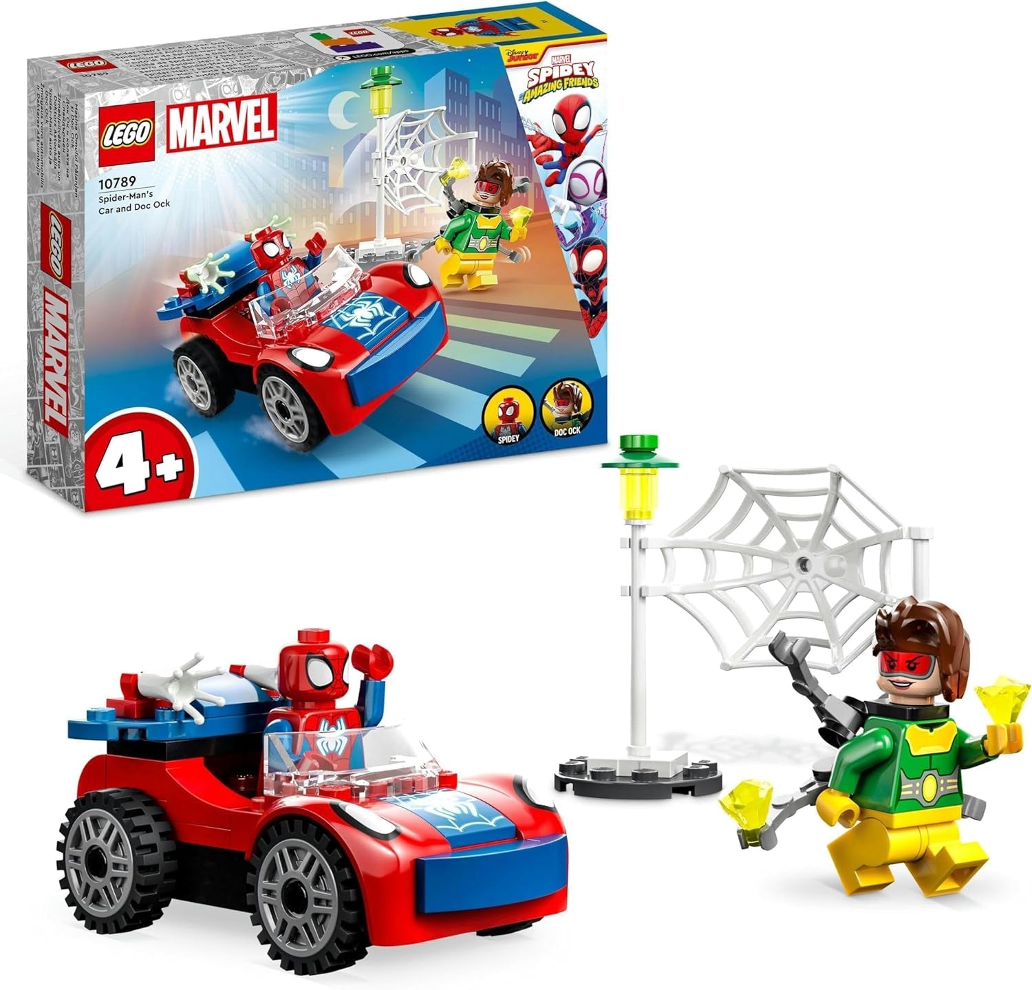 LEGO 10789 Marvel Spider-Man's Car And Doc Ock Set, Spidey And His Super Friends, Jucărie construibilă pentru băieți și fete de la 4 ani, cu piese care strălucesc în întuneric Seturi de constructie Besuche den LEGO-Store Singur