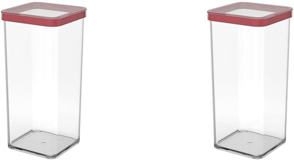 Rotho Loft Lot de 5 bocaux de conservation avec couvercles, différentes tailles, plastique alimentaire (PP) sans BPA, transparent/rouge (21,4 x 21,4 x 23,5 cm) Naty Shop Boîtes de conservation alimentaire 1,5 L (lot de 2)
