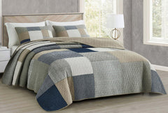 Chezmoi Collection Addy Patchwork Quilt Set Coton prélavé léger réversible toutes saisons surdimensionné 3 pièces marine blanc gris taupe Plaid Quilts & Quilts Naty Shop Plaid Patchwork Taupe surdimensionné King