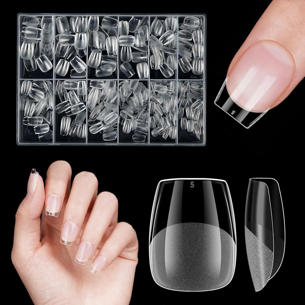 Ongles artificiels courts 500 pièces bouts d'ongles à couverture complète en gel souple pour ongles en gel 12 tailles bouts d'ongles pré-polis pour ongles en gel Ongles artificiels courts Extensions d'ongles de cercueil avec boîte