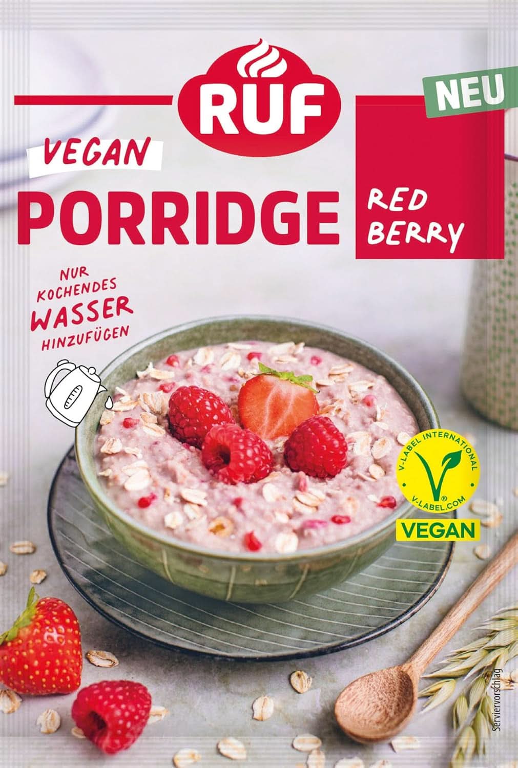 RUF Vegan Porridge Red Berry Oats, Porridge aux fraises et framboises, 60 grammes Céréales Naty Shop
