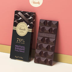 Venchi - Chocolat noir 70%, 78 g - Avec des mélanges de cacao sélectionnés - Sans gluten - Vegan