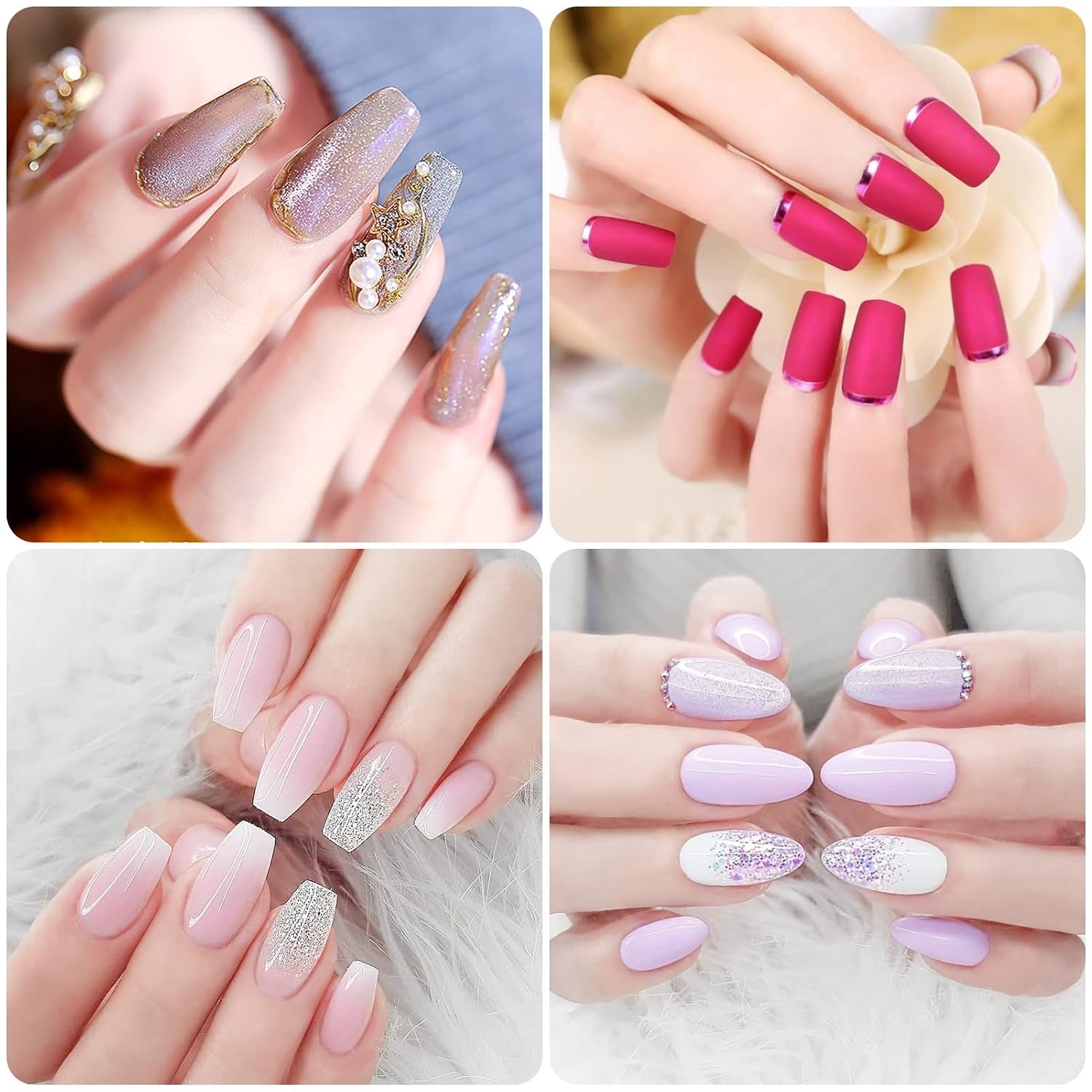 500 pièces de faux ongles artificiels français en acrylique, ensemble d'extensions d'ongles, accessoires de faux ongles avec 4 pièces de colle pour conception d'ongles en gel naturel