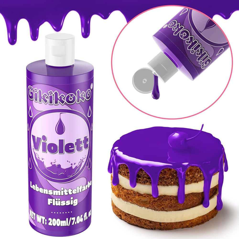 Colorant alimentaire - Gikikoko 200 ml colorant alimentaire liquide, très concentré, colorant alimentaire pour pâtisserie, macarons, gâteaux, gelée, fondant, biscuits, slime DIY (violet)