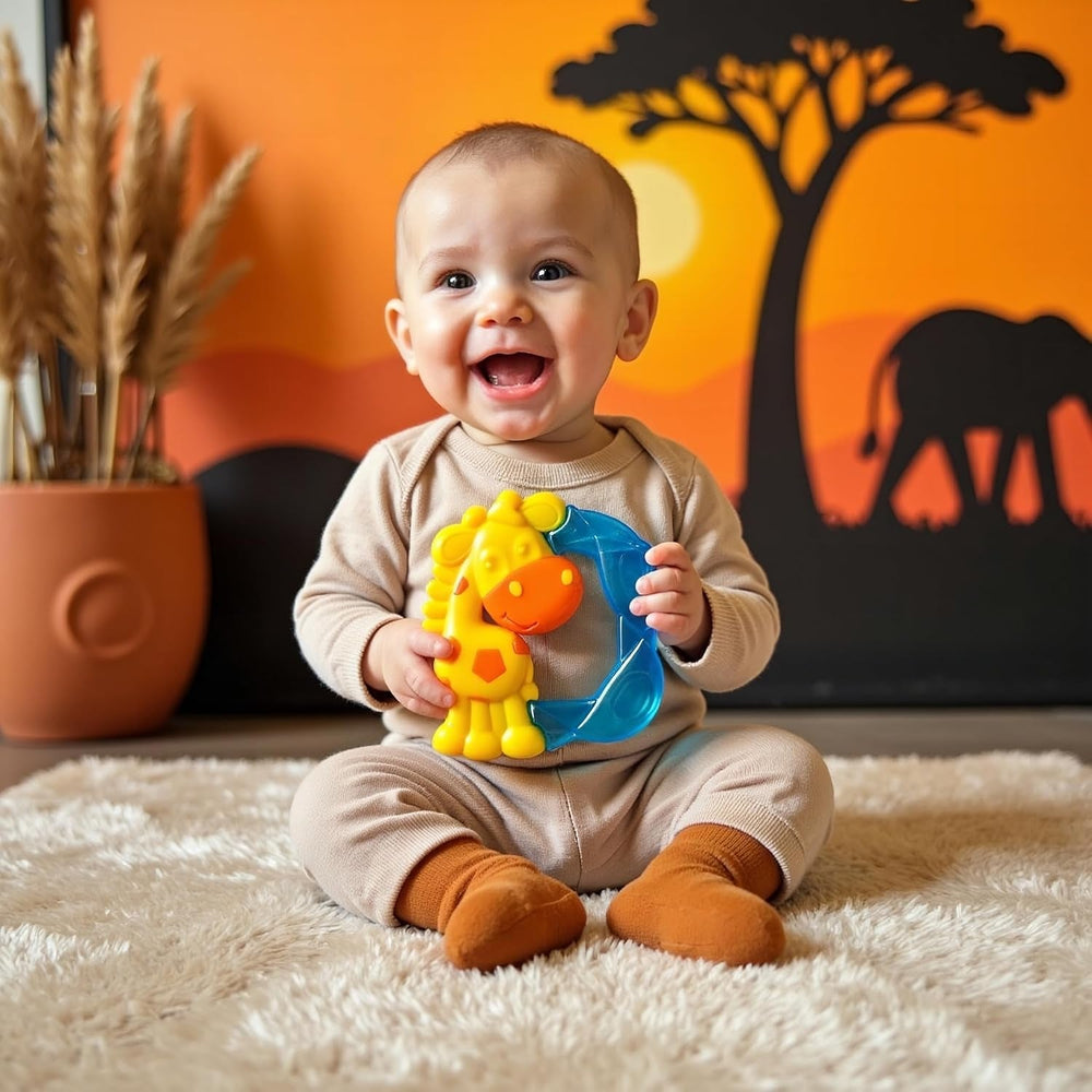 Playgro Jerry Giraffe Anneau de dentition - Anneau de dentition pour bébé - Anneau de dentition en silicone - Anneau de dentition en silicone - Aide à la dentition - Silicone - Anneau de dentition pour bébé - Coloré