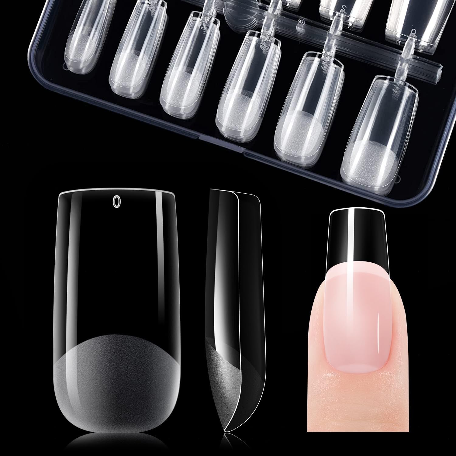 Gelike EC Lot de 120 faux ongles carrés extra courts en résine PMMA pré-polie pour femme, salon, 12 tailles