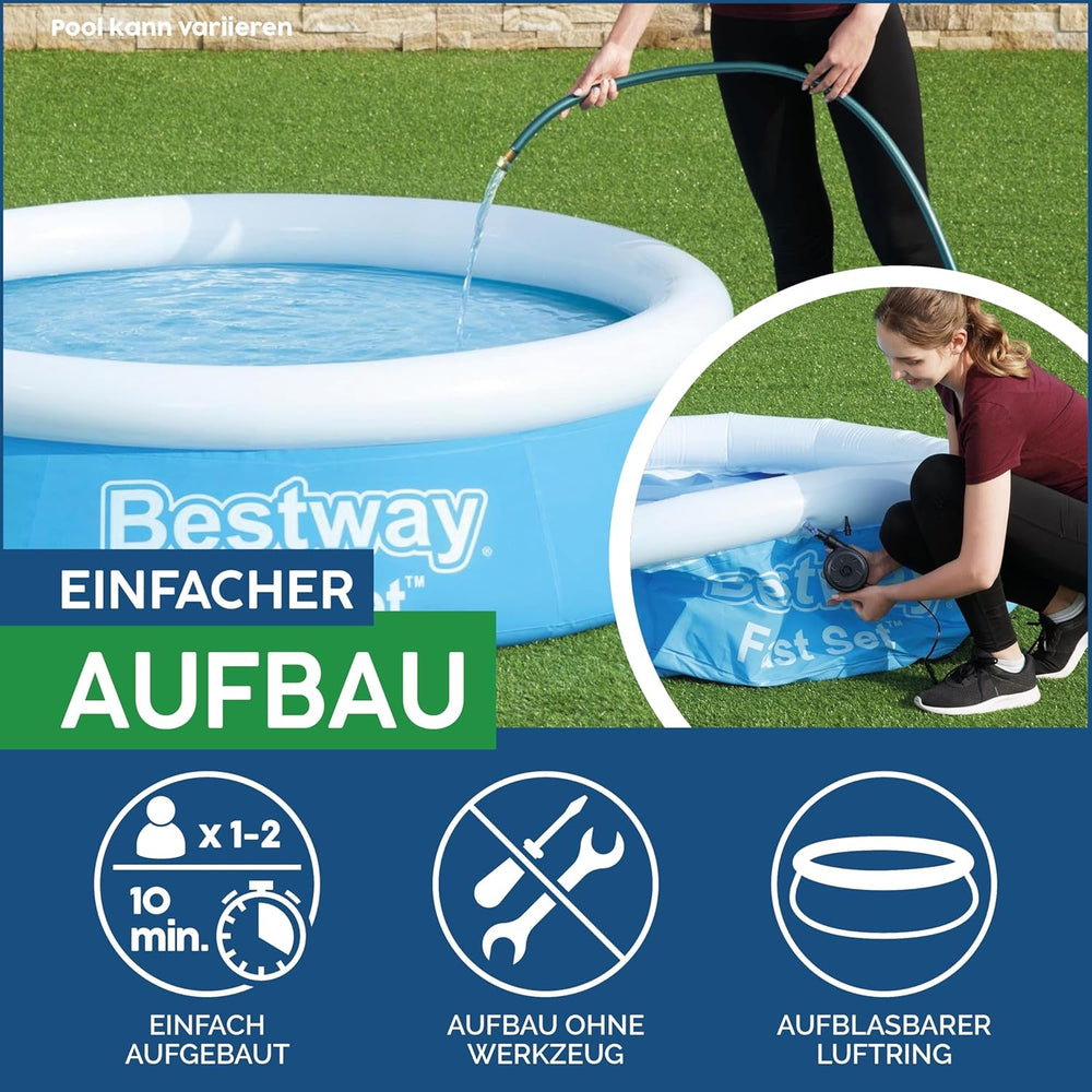 Set piscină supraterană Bestway Fast Set cu pompă de filtrare Ø 244 x 61 cm, albastră, rotundă