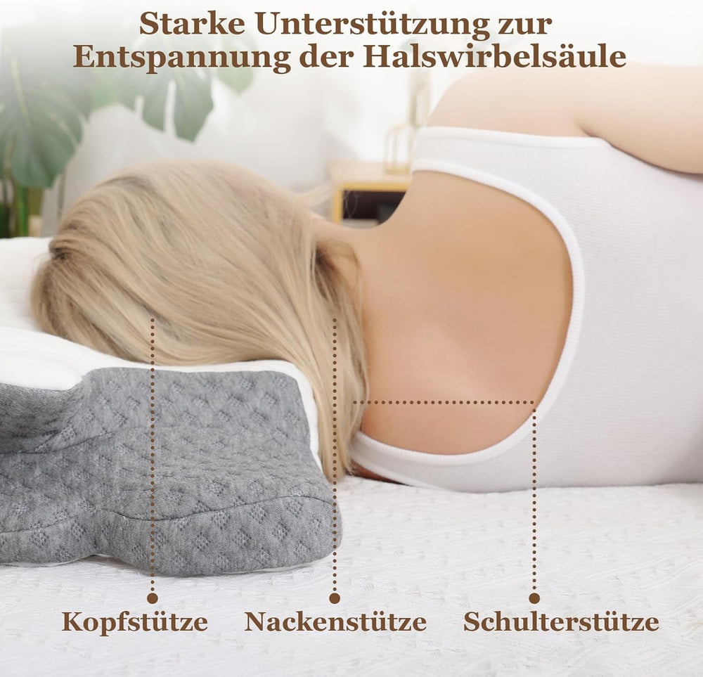 Oreiller cervical Wellsync Oreiller ergonomique Oreiller en mousse à mémoire de forme Oreiller orthopédique pour dormeurs latéraux Dormeurs sur le dos Dormeurs sur le ventre Douleurs au cou Blanc Gris Oreillers orthopédiques cervicaux Naty Shop