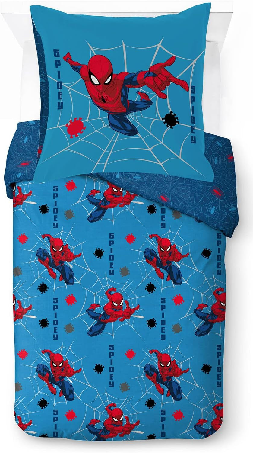 Parure de lit enfant personnages Disney 100% coton Parure de lit enfant Naty Shop Bleu - Spiderman 135X200/80X80 (2 Pièces)