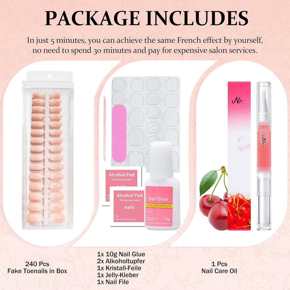 Ensemble d'ongles carrés dégradés de 240 pièces, ongles artificiels dégradés de blanc nu pour colle à stylo à huile, faux ongles naturels ombrés moyens pour femmes à faire soi-même (carré nu)