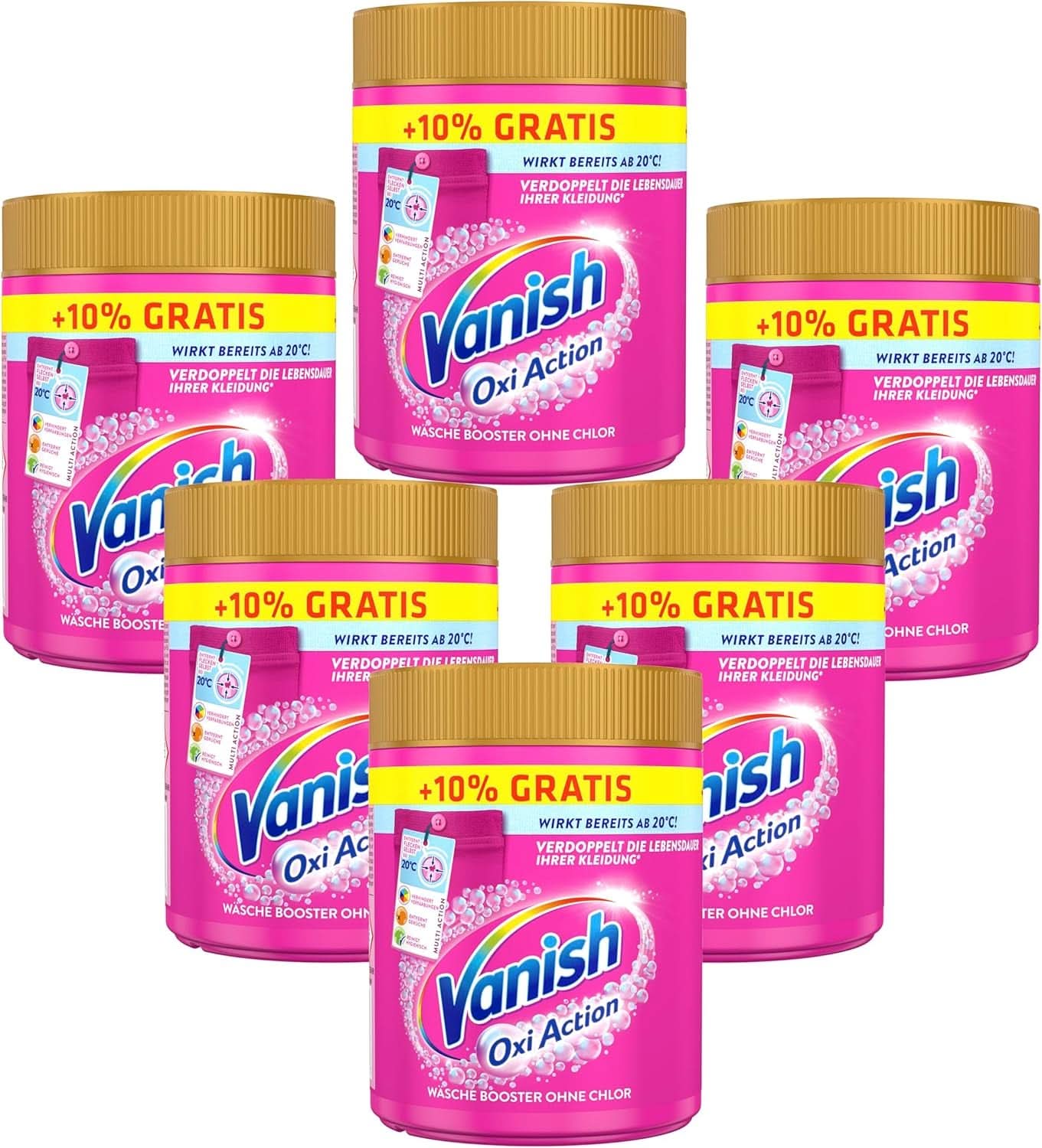 Vanish Oxi Action Powder Pink - 1 X 1,65 Kg - poudre détachante et améliorant le linge sans chlore - pour linge coloré Détergents à lessive Naty Shop Set 6 x 605 grammes