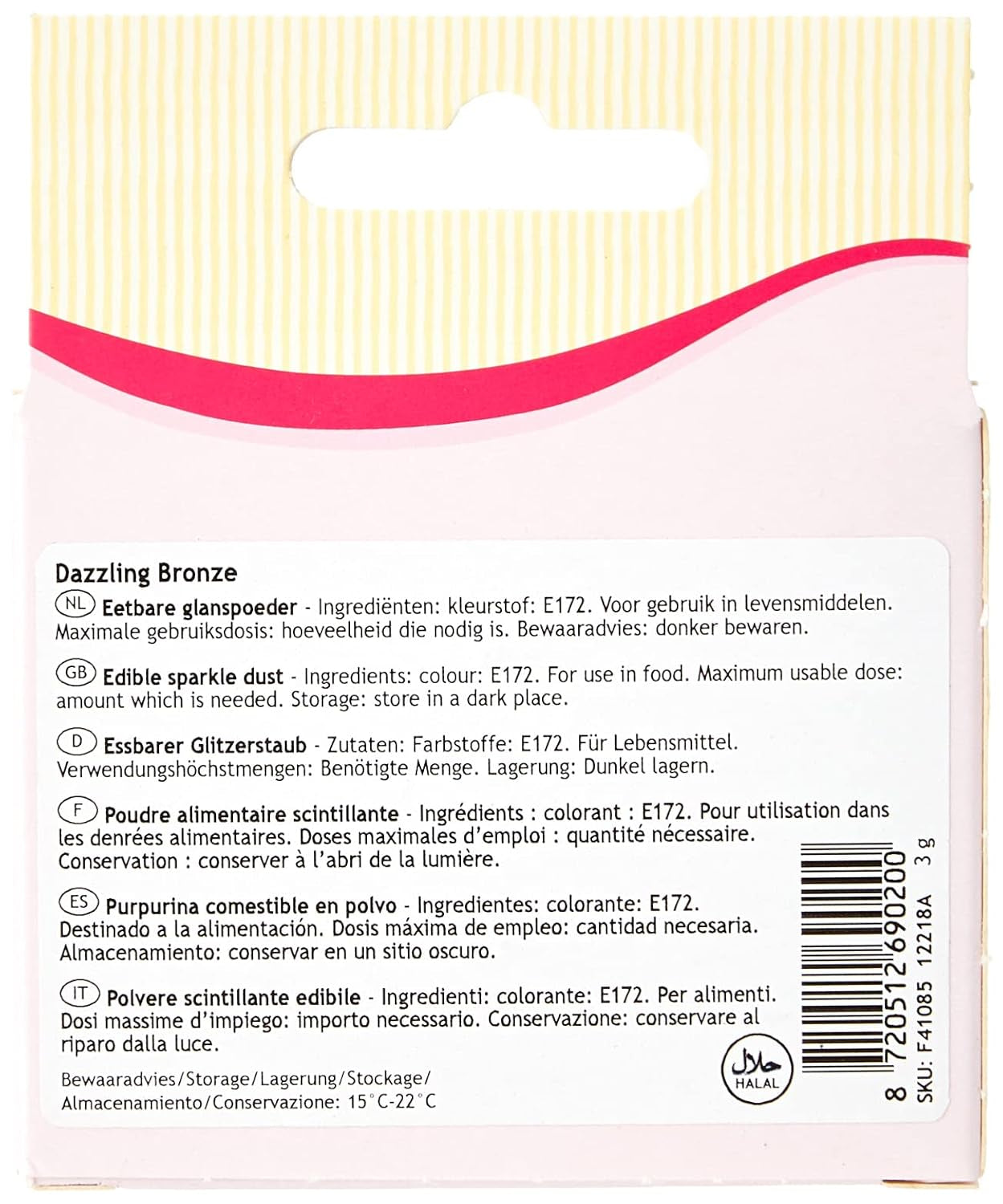 Funcakes Sparkle Dust Dazzling Bronze : Colorant alimentaire en poudre pétillant pour décorer les gâteaux, certifié Halal