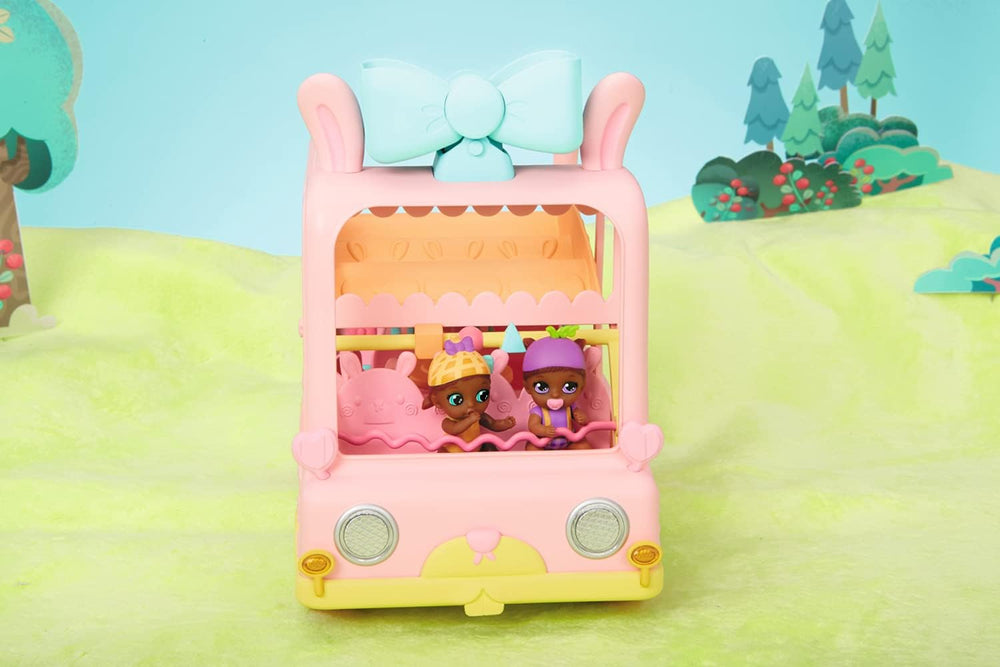 BABY born 904763 Baby Surprise Bus - mini bus jouet pour poupée rose avec 2 poupées exclusives, poussette triple, balançoire, carrousel, toboggan et balançoire triple.