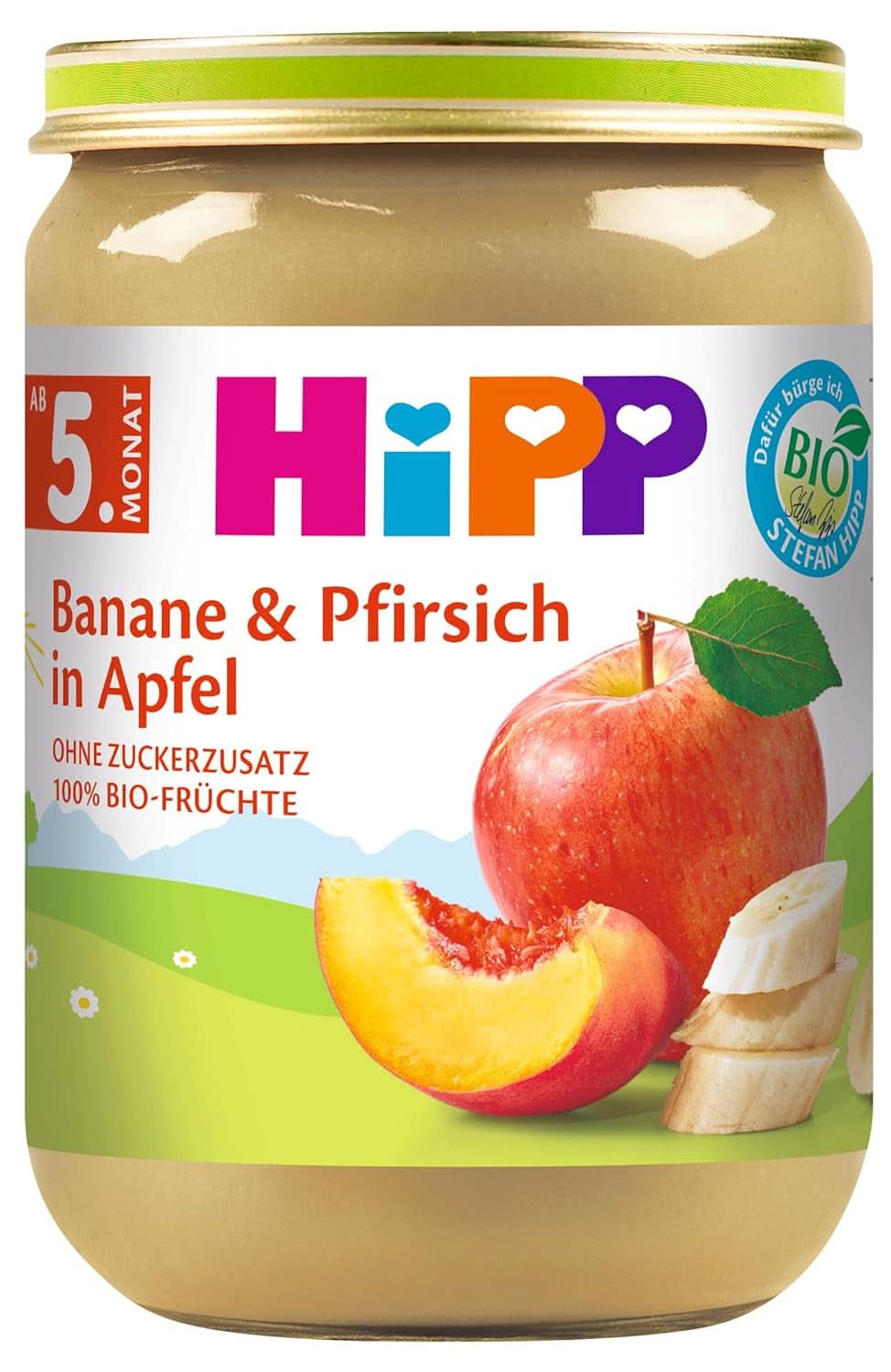 Hipp Pour les Petits Gourmets, Nectarines à la pomme et à la mangue, sans sucre ajouté, 6 X 190 grammes Mère et Enfant Naty Shop 6 x 190 grammes Banane, pêche, pomme