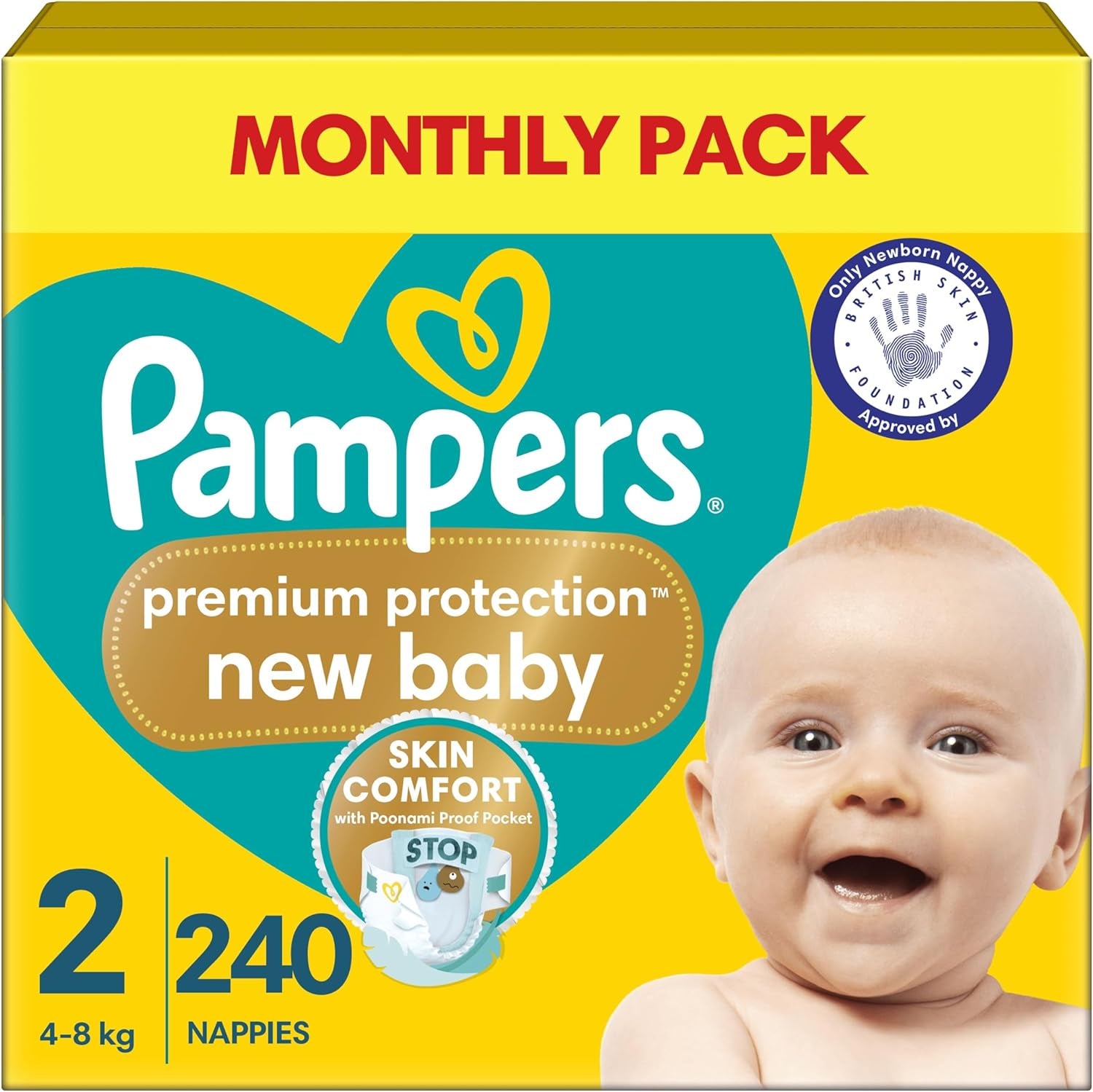 Pampers New Baby taille 1 Nouveau-né 2-5 kg ​​Pack de transport, pack de 4 (4 x 23 pièces)