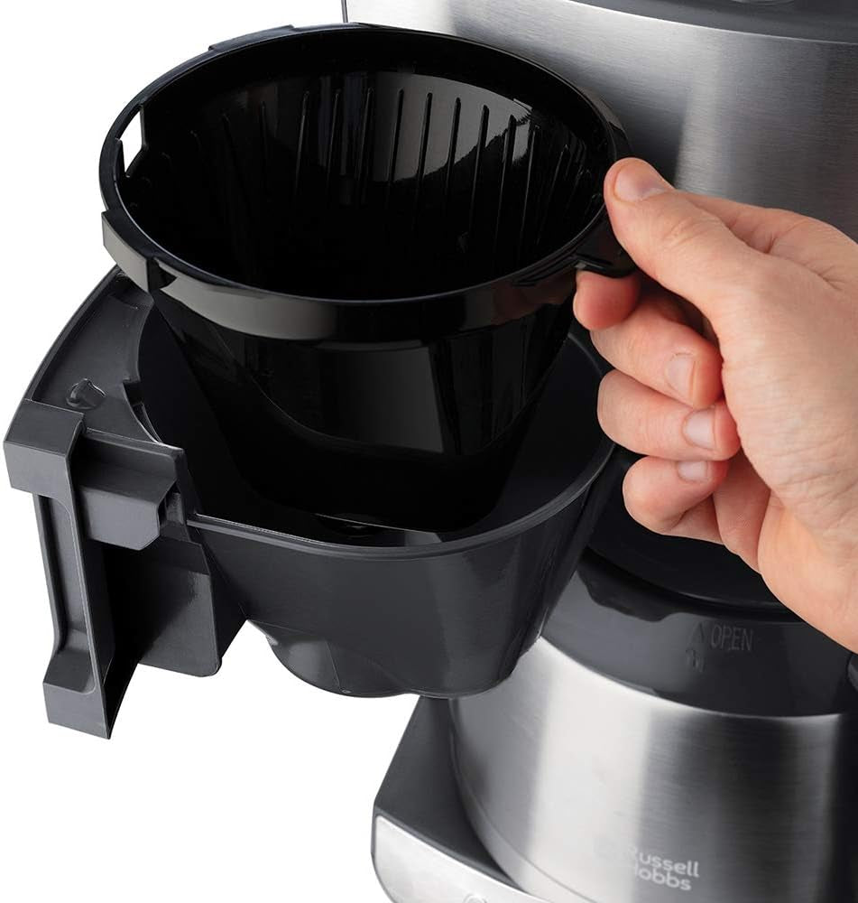 Russell Hobbs Cafetière avec moulin et carafe thermique [minuterie numérique, pomme de douche pour une extraction et un arôme optimaux] Grind&Brew (1-10 tasses, 3 réglages de mouture) Cafetière à filtre 25620-56