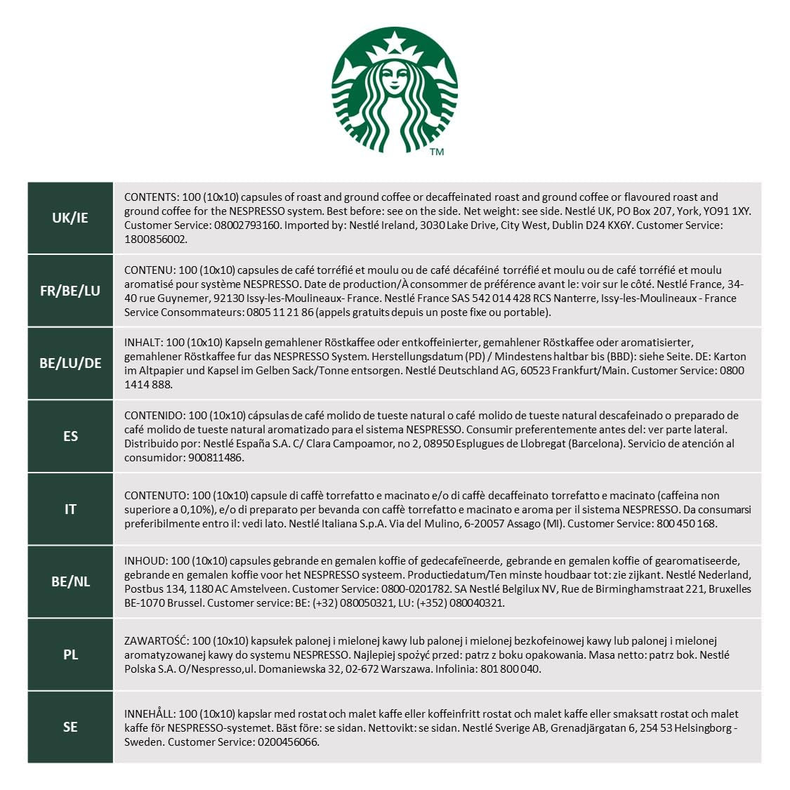 STARBUCKS Pike Place Roast de Nespresso, Mittlere Röstung, Kaffeekapseln 10 x 10 (100 Kapseln)