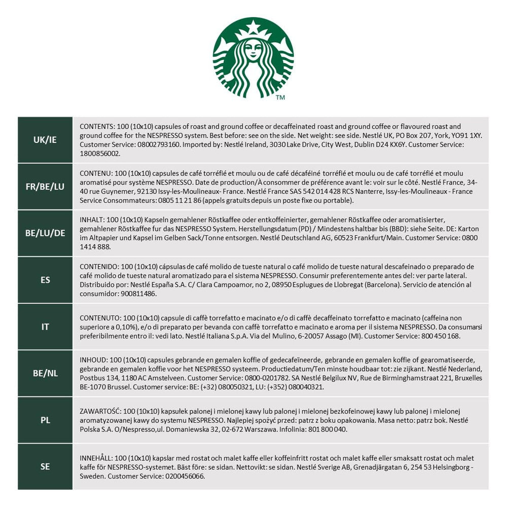 STARBUCKS Single-Origin Colombia by Nespresso, Mittlere Röstung, Kaffeekapseln 10 x 10 (100 Kapseln)
