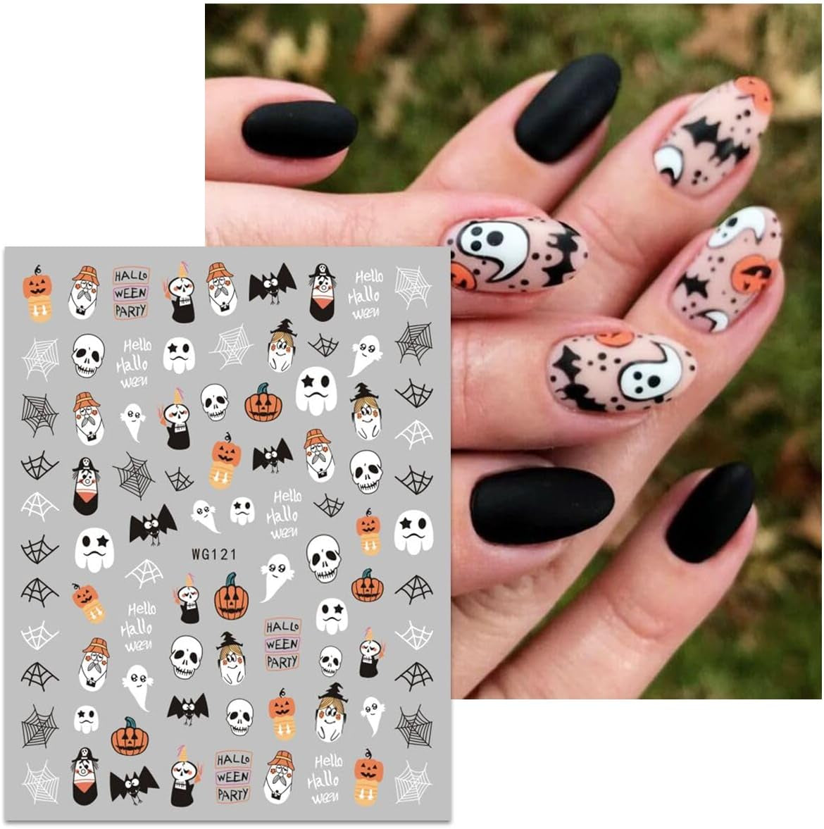 JMEOWIO Autocollant pour ongles Halloween 8 feuilles pour nail art