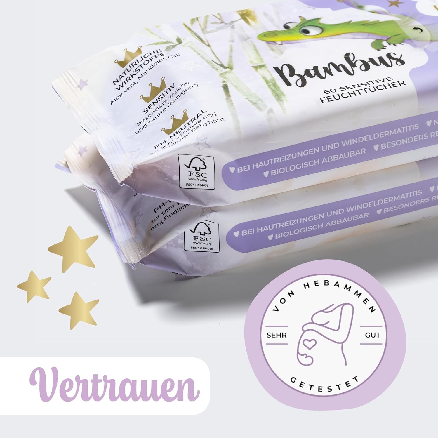 Lingettes humides Millis Bamboo Baby Sensitive pour peau délicate de bébé - 5 x 60 pièces - Nettoyage naturel, doux et durable - Lingettes bébé biodégradables, sans plastique et sans alcool