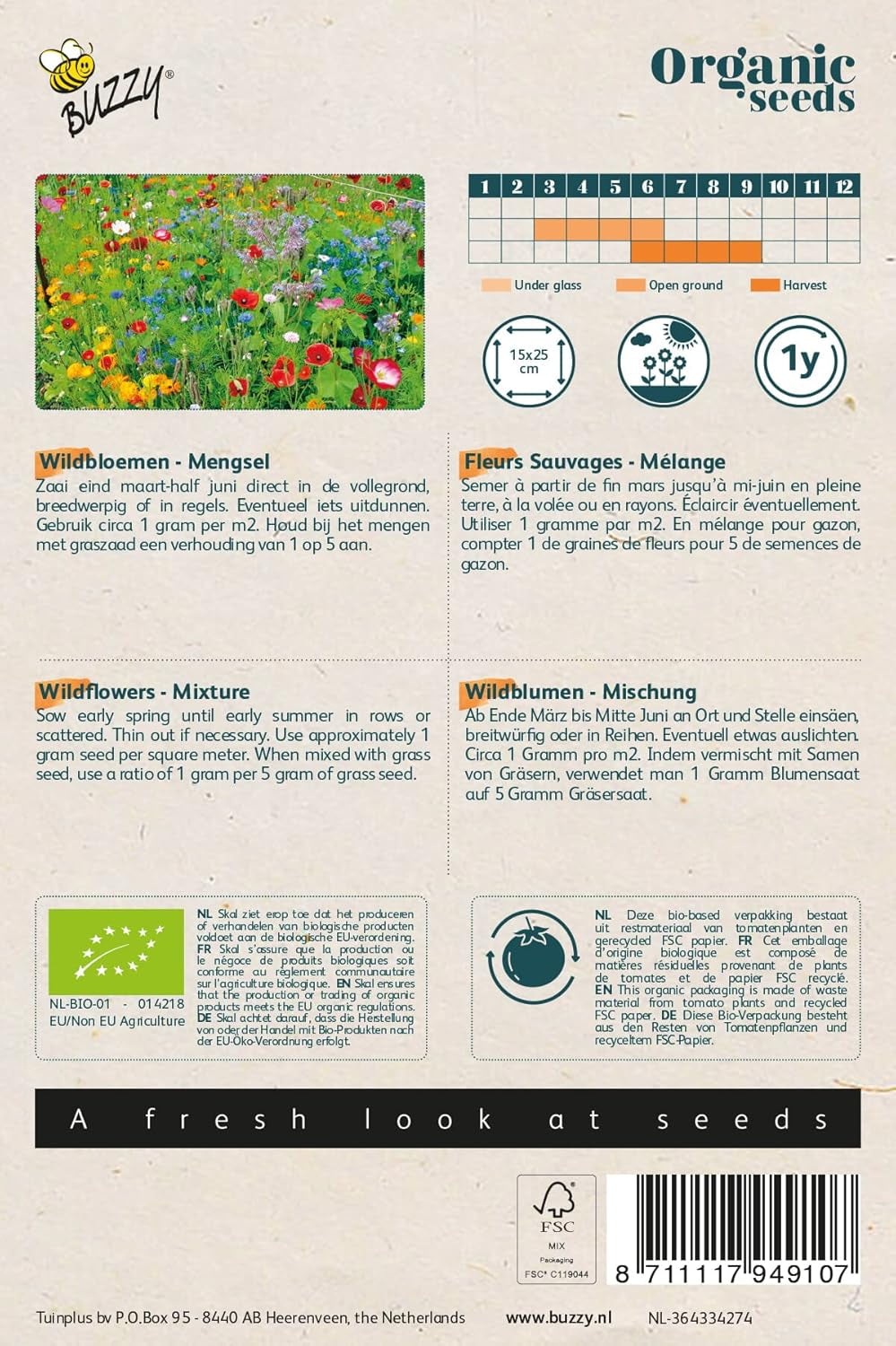 Mélange de fleurs sauvages biologiques Buzzy (biologique)