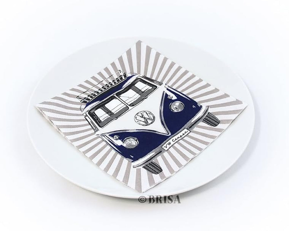 BRISA VW Collection – Serviettes de table Volkswagen Bus T1 (rayures Samba/rouge/3 épaisseurs)