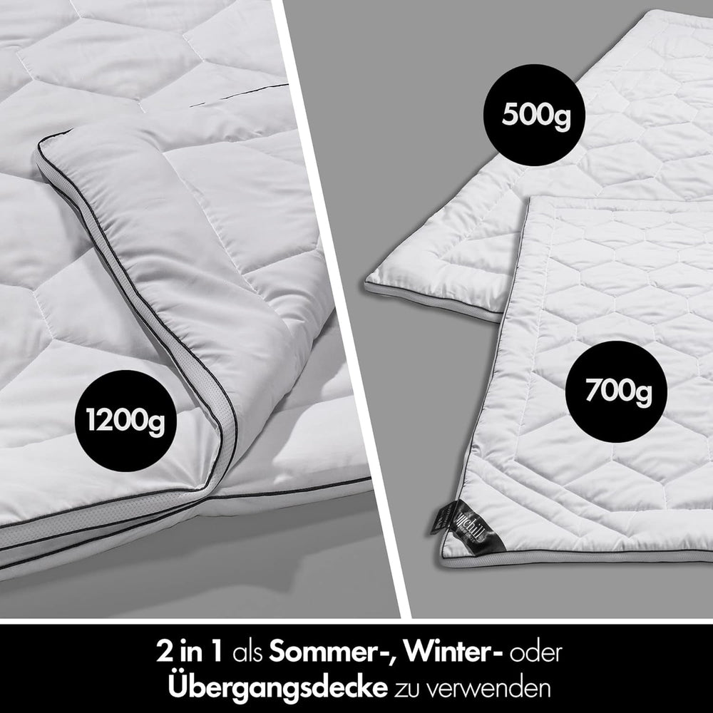 Couette 4 Saisons 135X200-Couette Toutes Saisons 2 en 1 135X200 - Couette Respirante, Lavable et Vegan - Couette Duo avec Bande de Confort pour Dormir - Garnissage 500G & 700G Couettes et Couettes Naty Shop