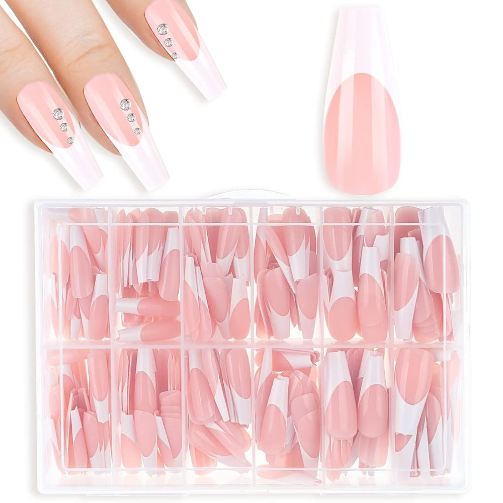 360pcs bouts d'ongles adhésifs pour ongles artificiels avec boîte de rangement et lime à ongles (rectangulaire)