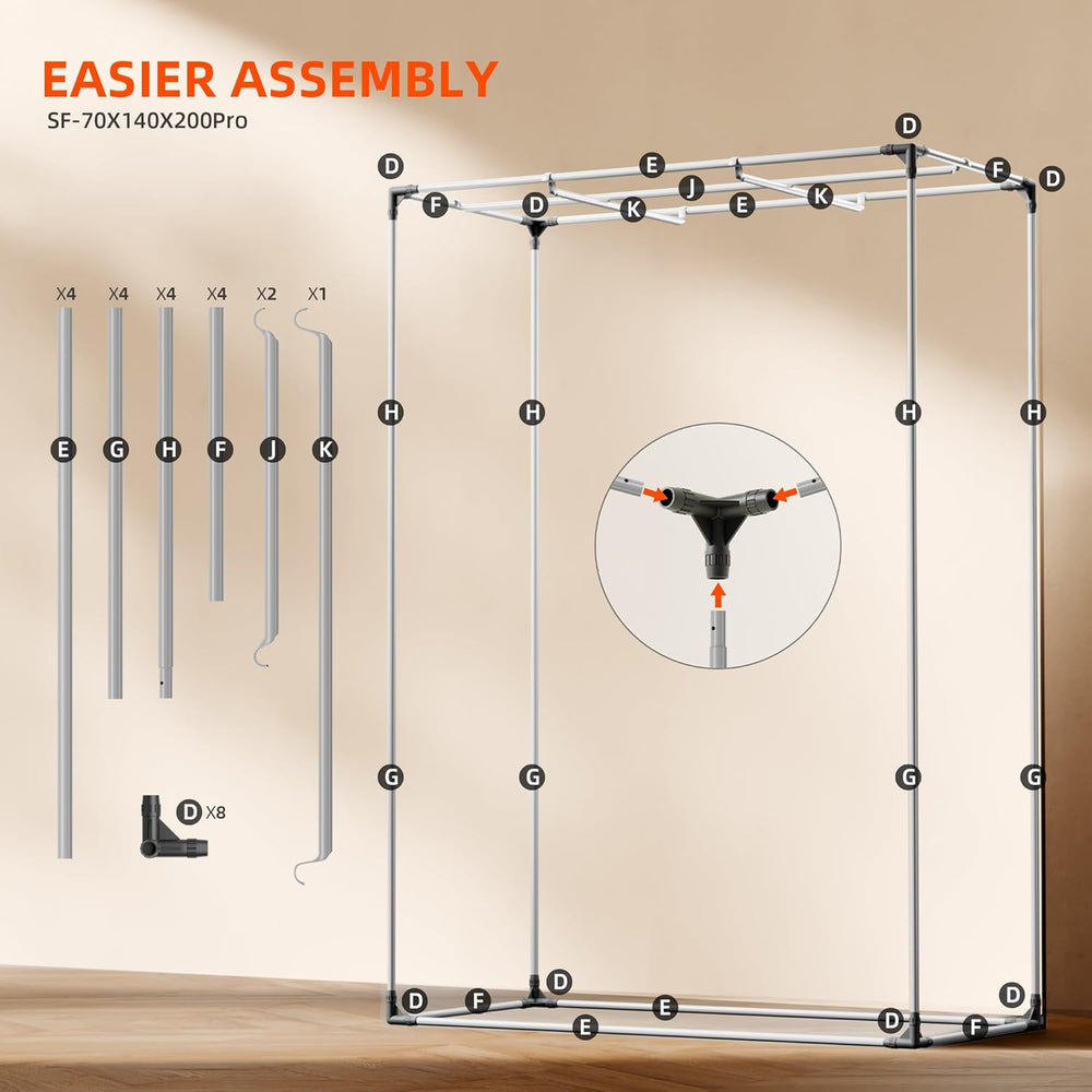 Spider Farmer Pro Tente de culture 70 x 140 x 200 cm avec porte roulante, fenêtre d'observation, panneau de sol amovible, tissu Mylar 2000D, pour culture hydroponique intérieure avec SF4000, G4500, SE4500