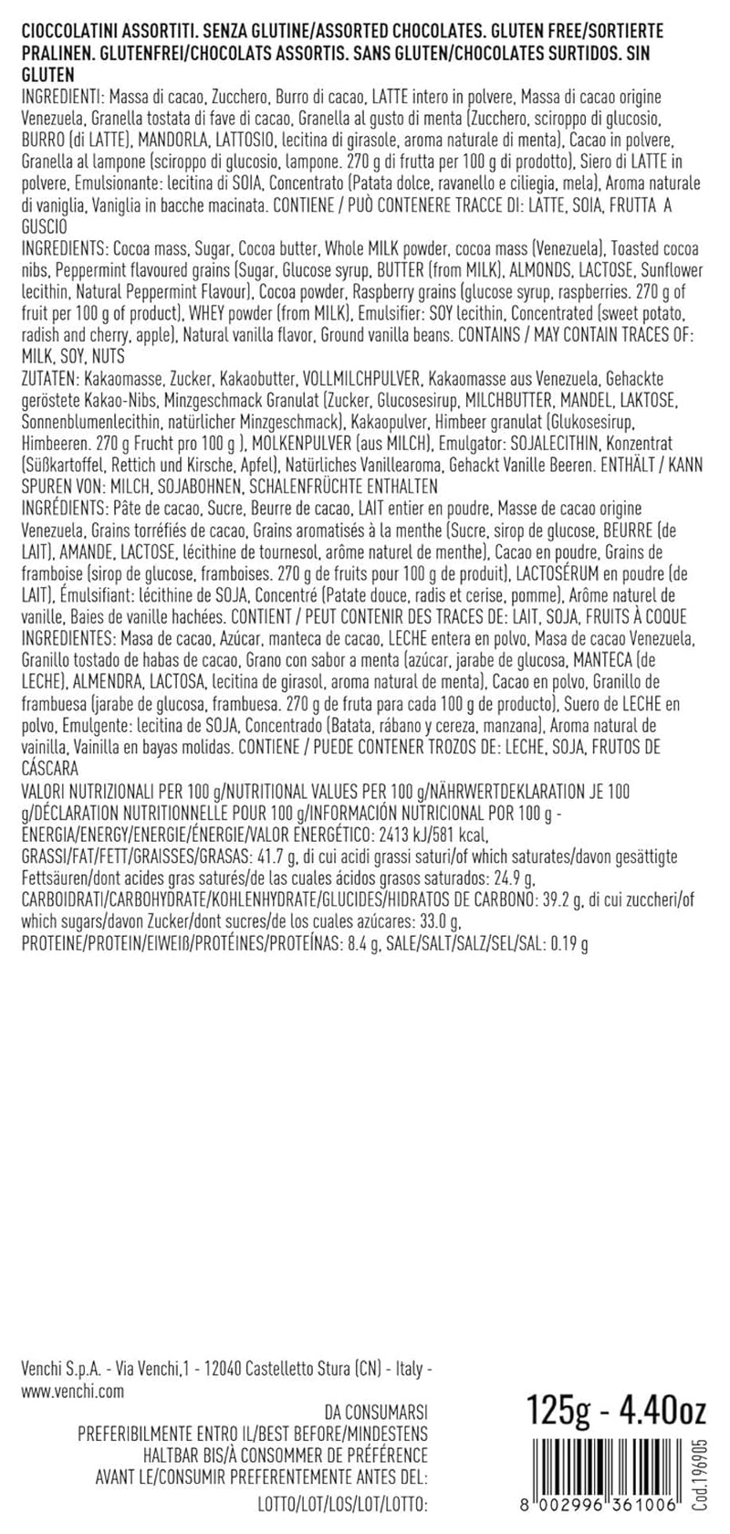 Venchi, Mini Book Grafica Italia cu diverse ciocolate Granblend, 125 grame Bomboane de Ciocolata Naty Shop