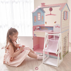 Olivia's Little World Maison de poupée 2 en 1 et table à langer en bois avec chaise haute TD-11460A Maisons de poupées Naty Shop