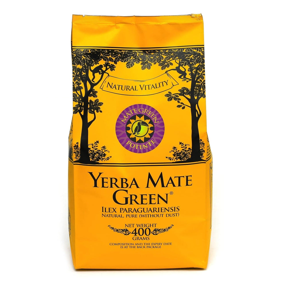 Yerba  „Potente” 400 G | Ceai Mate brazilian cu scoarță de Catuaba, rădăcină de ginseng siberian, scoarță de Lapacho și Muira Puama | Ingrediente naturale | Frunze verzi de Mate