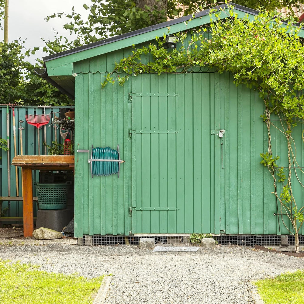 Relaxdays Enrouleur de Tuyau en Acier Inoxydable, Enrouleur de Tuyau Vide, Support au Sol et Mural, pour Tuyau d'arrosage de 40 M, Enrouleur de Tuyau, Argent, 43,5 x 43,5 x 31,5 cm