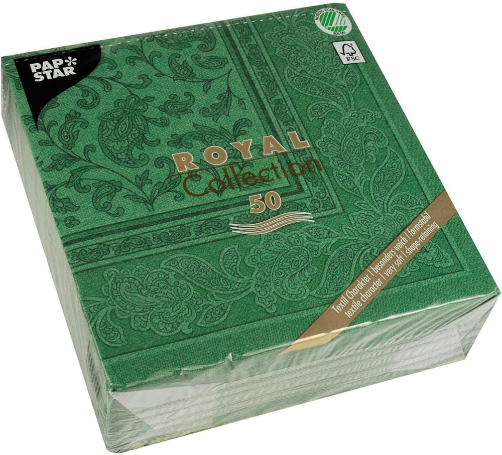 50 serviettes "Collection ROYAL" pli 1/4 40 Cm X 40 Cm vert foncé "Ornements"