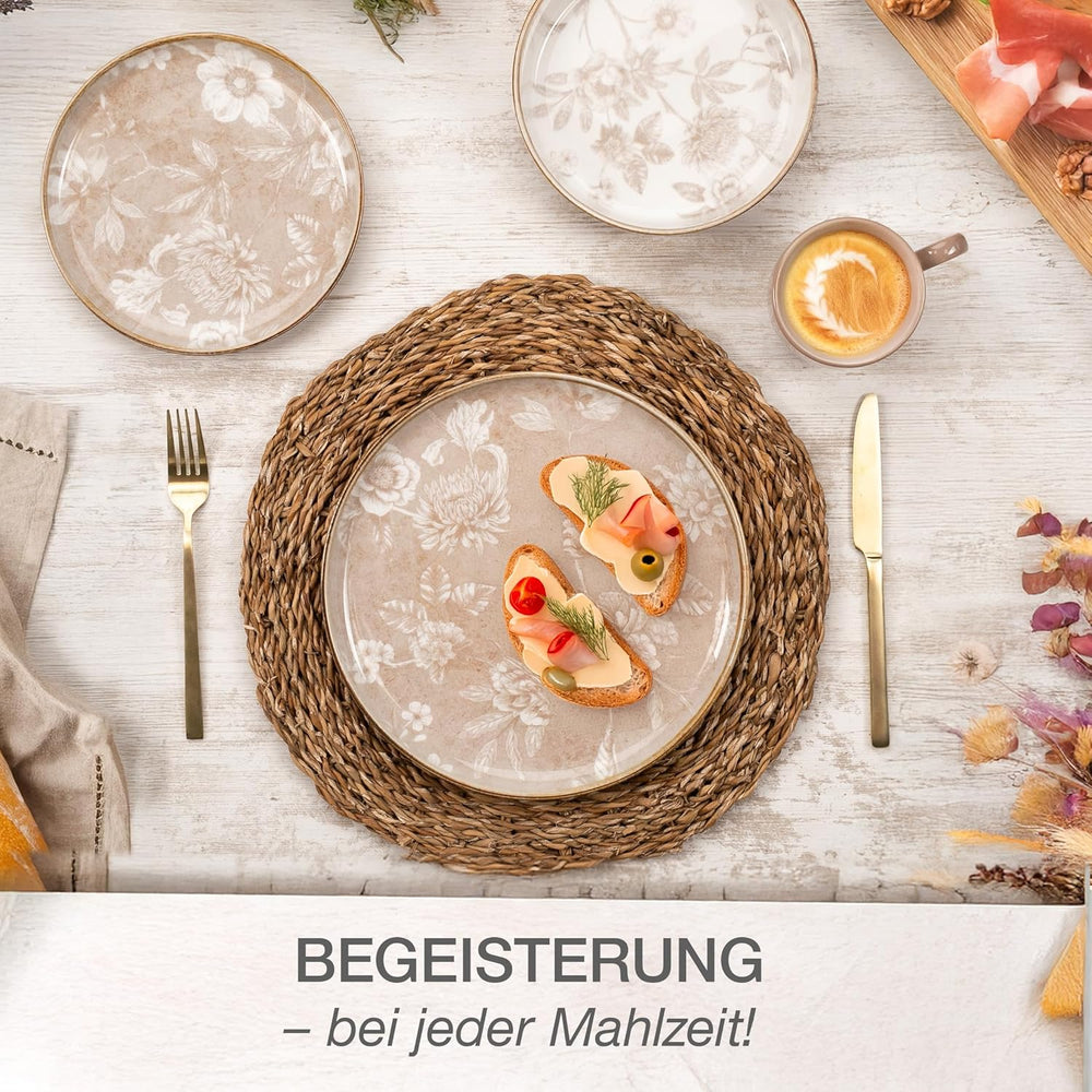 Moritz & Moritz MARIELLA Service de table en grès pour 6 personnes, 24 pièces - Vaisselle beige moderne au design ludique, service à café facile d'entretien avec assiettes, bols et tasses - Service combiné